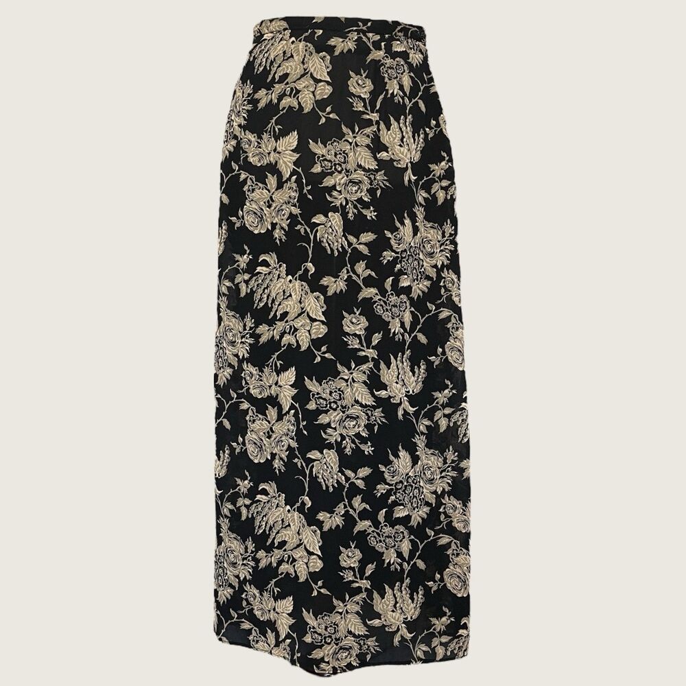 Eddie Bauer Y2K Floral Rayon Midi Tea Skirt Size 6 Dark Romantic Fairy Grunge